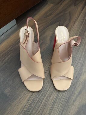 kate spade Beige and Pink Slingback Block Heel Sandals